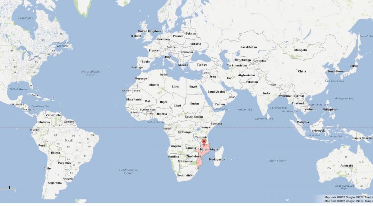 موزامبيق الموقع على خريطة العالم ، 
