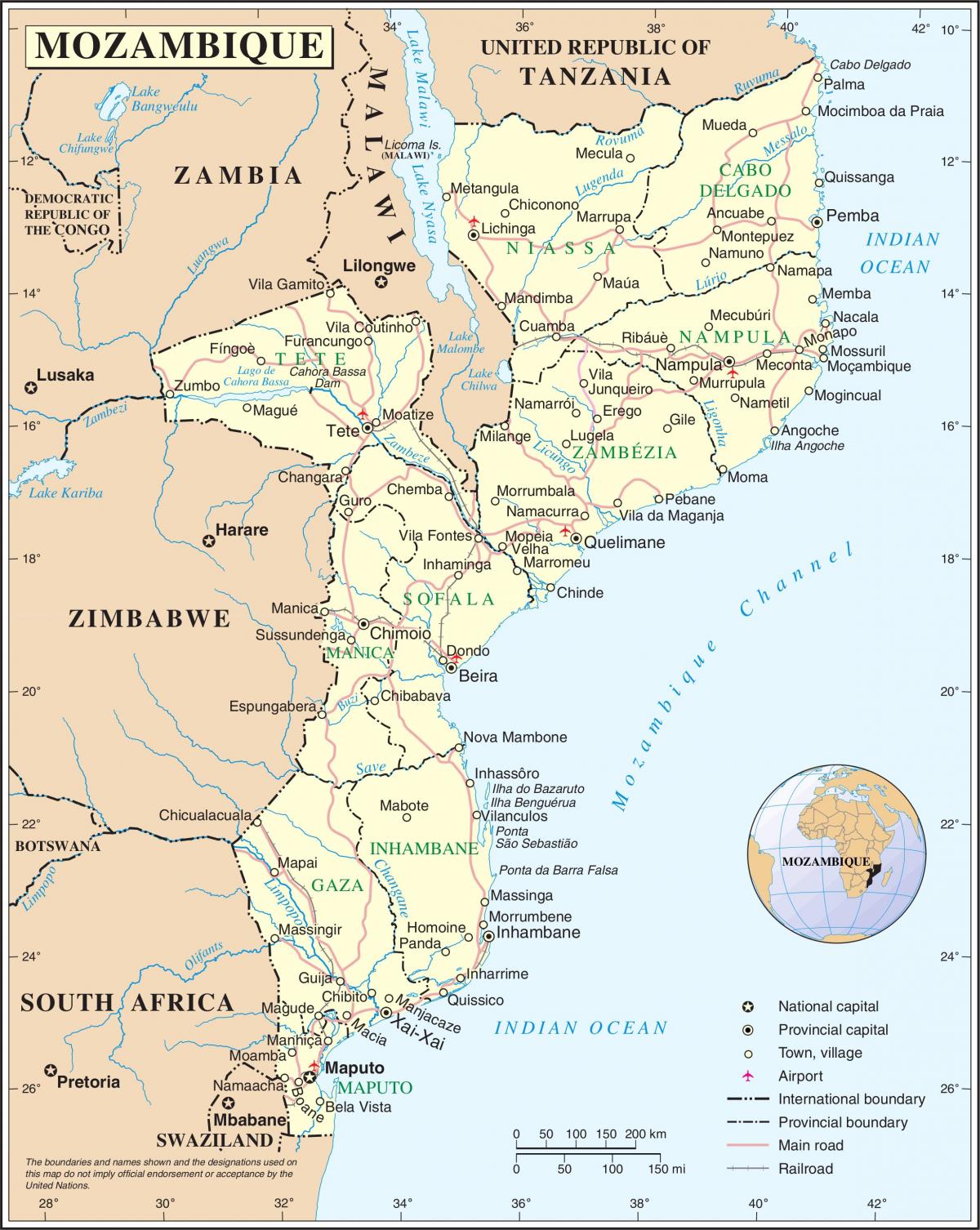 المطارات في موزامبيق على الخريطة